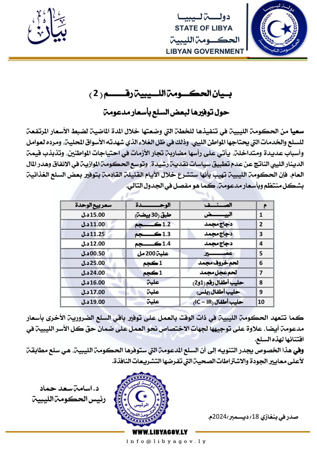 الحكومة الليبية تشرع في توفير سلع غذائية أساسية مدعومة للمواطنين