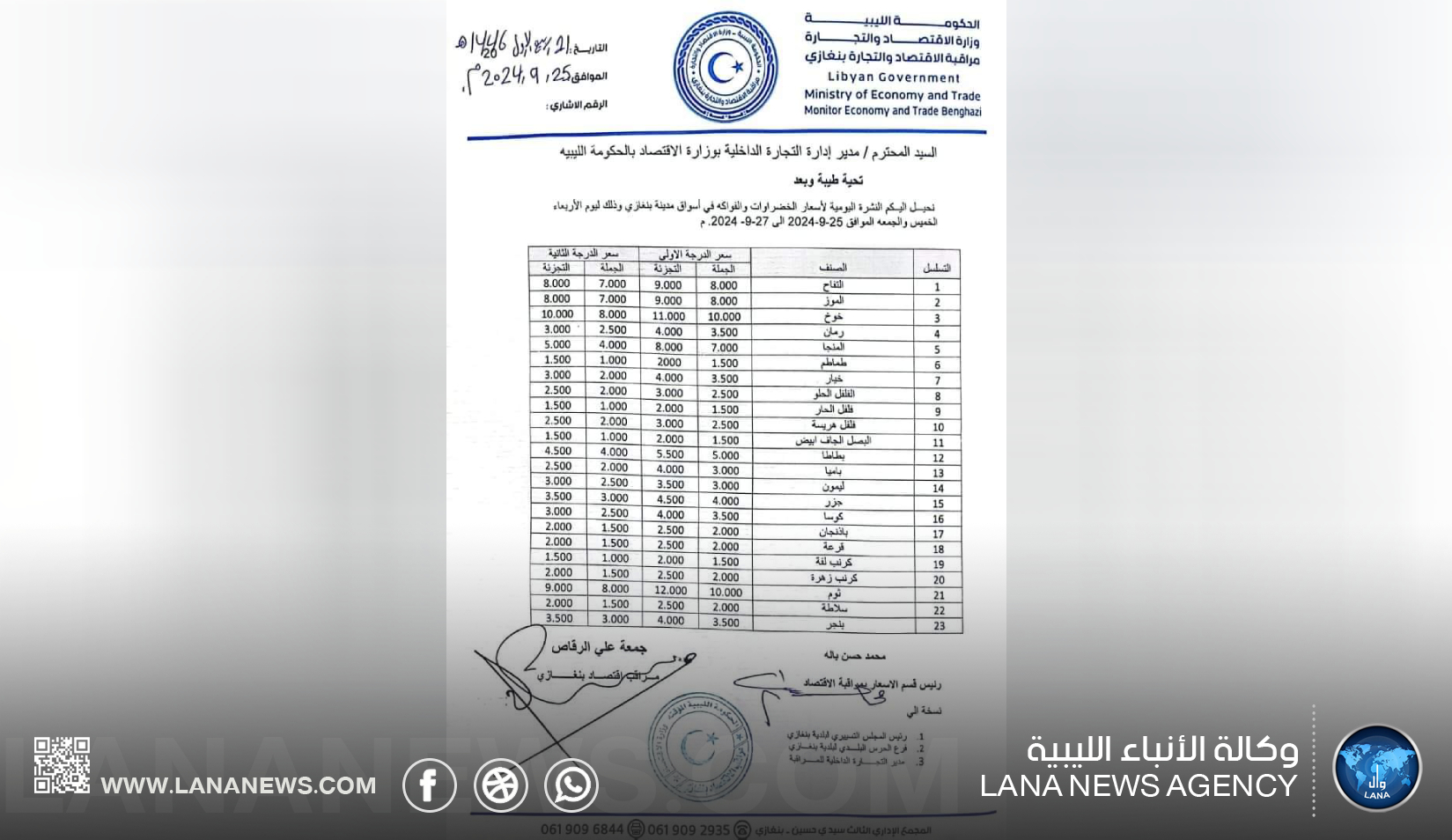 تطبيق قرار تسعيرة جديدة للخضروات والفواكه ببنغازي